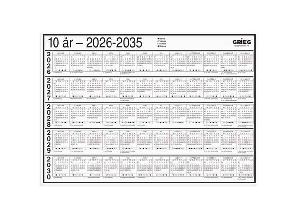 Platekalender GRIEG A4 10 år 2026-2035 