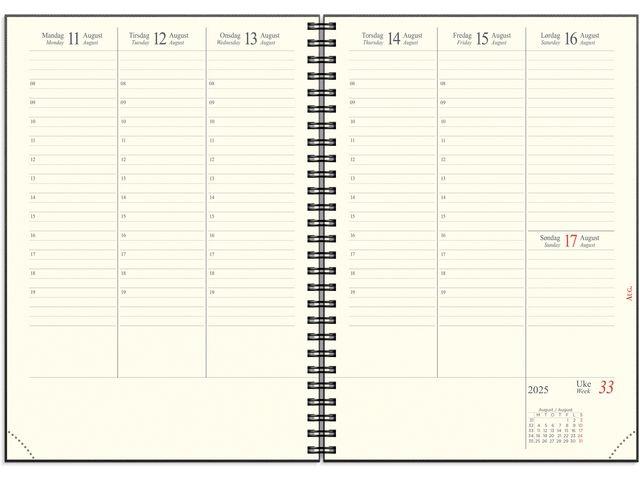 285216 Grieg kalender 98182925 Sjefskalender GRIEG A5 spiral 2025 sort 