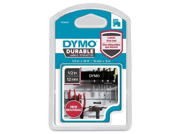 Tape DYMO D1 12mm x 3m hvit på sort 