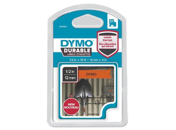 Tape DYMO D1 12mm x 3m sort på orange 