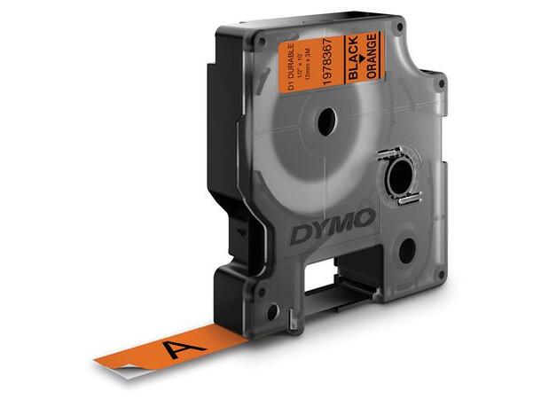 Tape DYMO D1 12mm x 3m sort på orange 