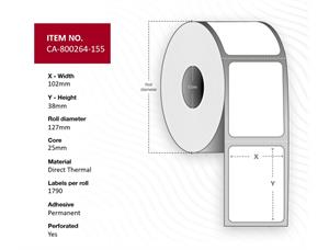 Termoetikett 102 x 38 mm Permanent lim Z-Select 2000D, 12 ruller/eske 