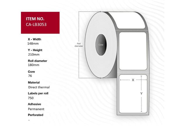 Termoetikett 148x210 mm kjerne 76mm (6) Permanent lim | 750 pr. rull 