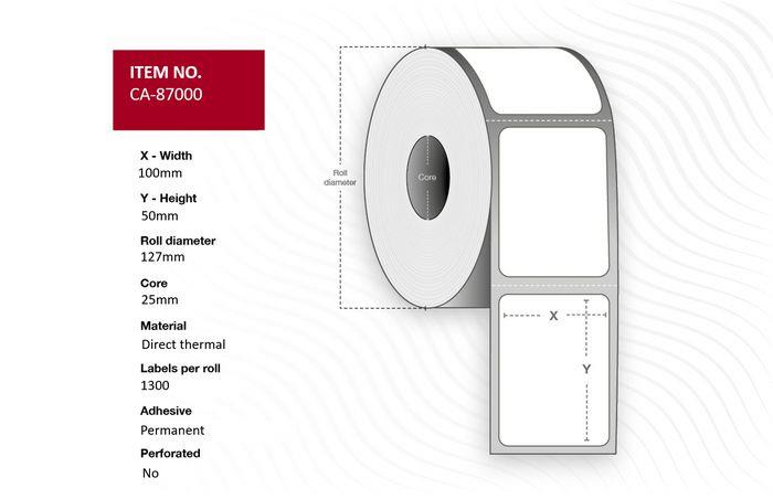 9442364  87000 Thermoetikett 100 x 50 mm hvit n&#248;ytral Kjerne 25 mm| perm.lim |1300 pr rull