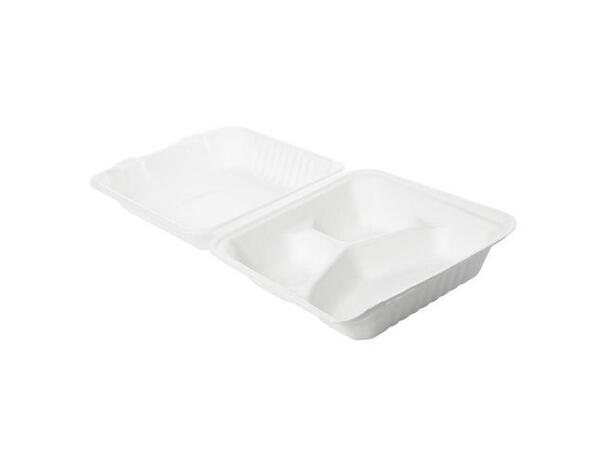 Varmmatboks DUNI 3R S HVIT 225X201X85 bagasseboks til varm mat med seksjoner 