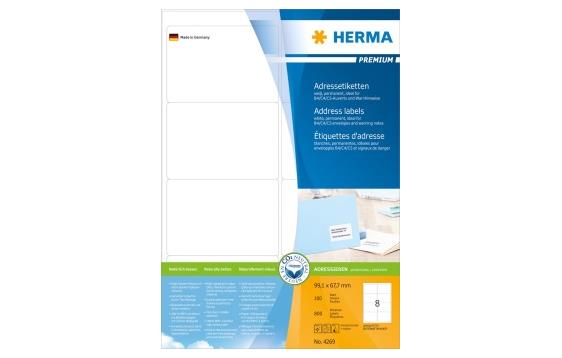 119647 Herma 4269 Etikett HERMA adr A4 99,1x67,7mm (600) Hvite permanent klebende etiketter