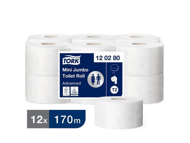 770424 Tork 120280 Toalettpapir TORK Adv Mini Jumbo 170 m Toalettrull av h&#248;y kvalitet