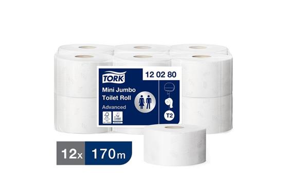 770424 Tork 120280 Toalettpapir TORK Adv Mini Jumbo 170 m Toalettrull av h&#248;y kvalitet