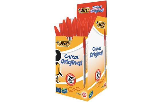 131137  8373611 Kulepenn Bic Cristal Medium r&#248;d esker &#225; 50 stk