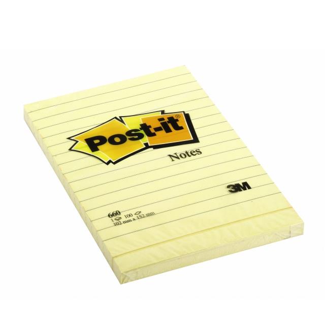 115004 Post-It 660 POST-IT&#174; notatblokk 660 102x152 Gul Linjert | beskjedlapp