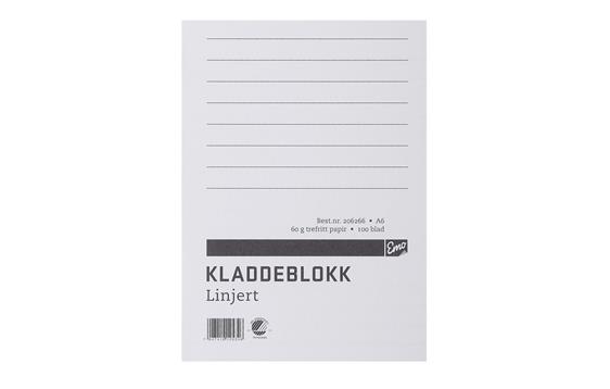 149944  533636010 Kladdeblokk EMO A6 60g 100s linjer Skrive Skole Notat