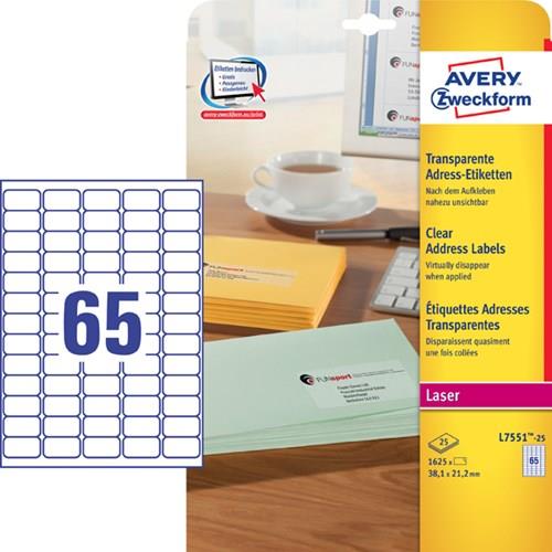 9419228 Avery L7551 Avery laser 38,1x21,2 mm | L7551 (25) transparente mini etiketter for laser