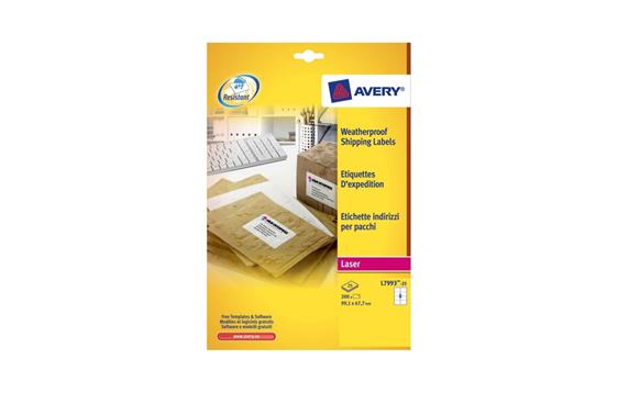 9419025 Avery L7993-25 Avery laser 99.1 x 67.7 | L7993-25 (25) vannfaste/frostsikre etiketter for laser