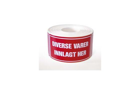 9425592  403356 Etikett &quot;Diverse varer innlagt&quot; (500) 110 x 55 mm | Varseletikett