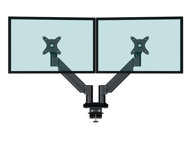 182109 Kenson 10046BL Skjermarm KENSON Twin Gasslift LCD Sort Flatskjermarm for 2 skjermer