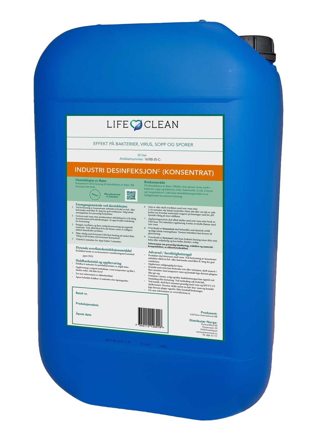 9430407 Lifeclean 16700-25C LifeClean desinfeksjon, h&#248;ykonsentrat Desinfeksjon til overflater | 25 liter