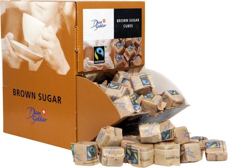 324895  1103225 Sukkerbiter brune fairtrade i display Nordic Sugar