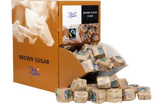 324895  1103225 Sukkerbiter brune fairtrade i display Nordic Sugar