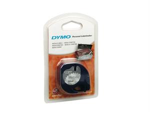 Tape DYMO LetraTag 12mm metal sort/sølv 