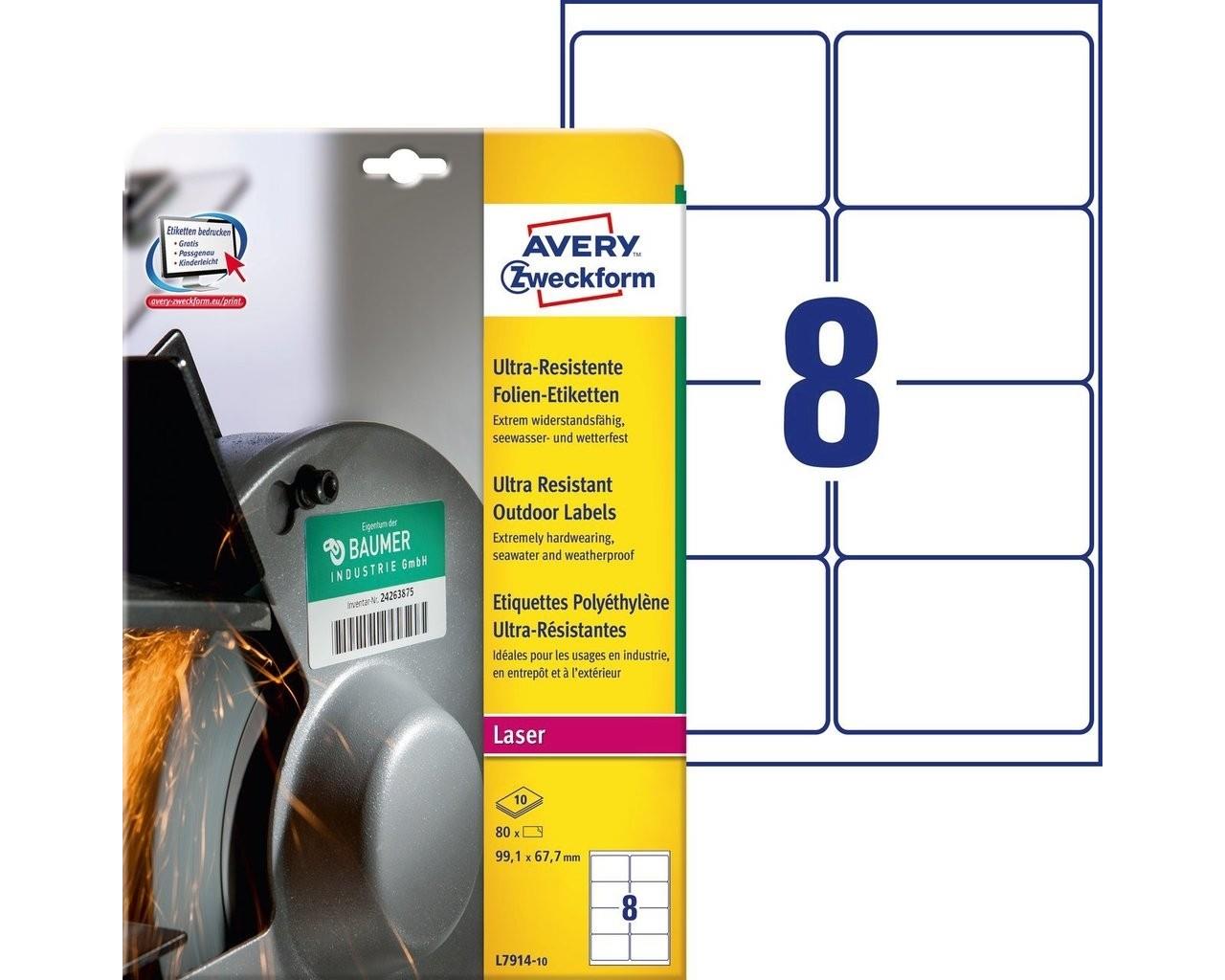 9428639 Avery L7914-10 Avery laseretiketter 99,1x67,7 mm (80) Ekstremt motstandsdyktige | Elastiske