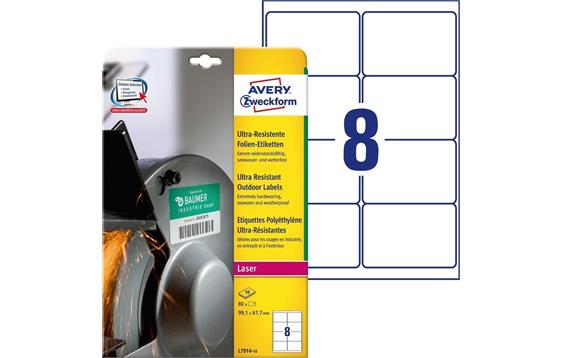 9428639 Avery L7914-10 Avery laseretiketter 99,1x67,7 mm (80) Ekstremt motstandsdyktige | Elastiske