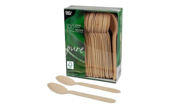 170531 Papstar 84840 Engangsskje PURE tre 15,7 cm (100) Engangsbestikk produsert av bj&#248;rk