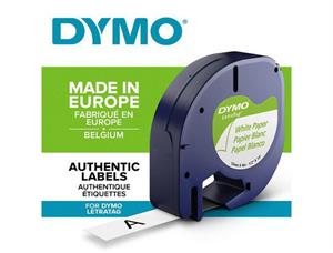 Tape DYMO LetraTAG 12mm papir sort/hvit Tape for DYMO LetraTag merkemaskiner 